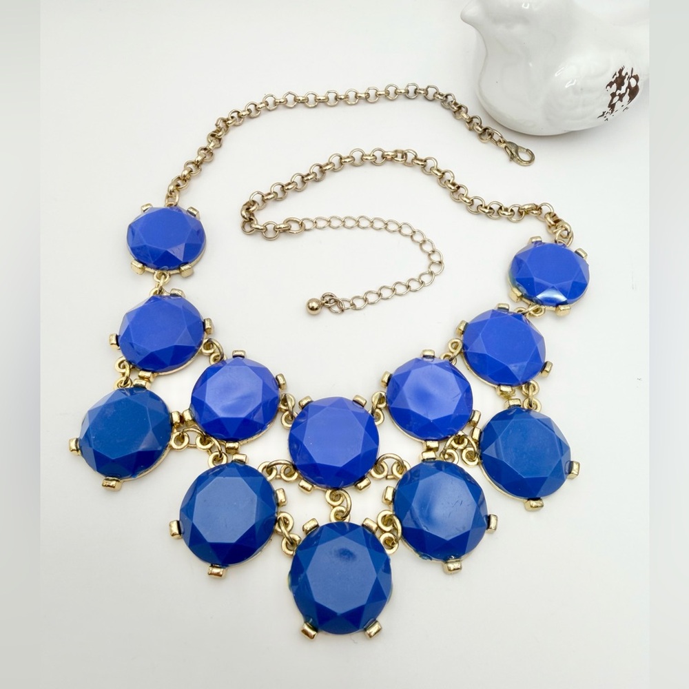 BLUE GLASS BIB DESIGN NECKLACE